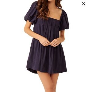 Free People Black Marina Crinkle Gauze Babydoll Mini Dress - S